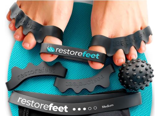 RestoreFeet Toe Separator Kit: 2 Pairs of Toe Spacers, Elastic Band, Mini Band, and Myofascial Ball for Bunion Relief and Overlapping Toes
